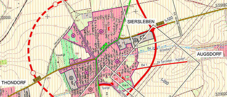 Kartenausschnitt Ortsumgehung Siersleben